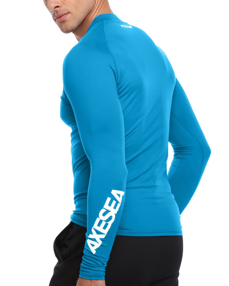 AXESEA قميص راشغارد طويل الأكمام للرجال من AXESEA UPF 50+ ملابس سباحة قمصان رياضية مقاس S-XXL أزرق - Image 3